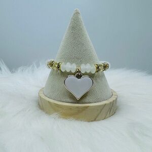 White Beaded Bracelet Heart Pendant Bracelet